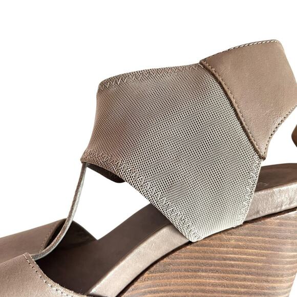 Eileen Fisher Shoes Womens Size 10 Taupe Wedge Sandals Platform Leather Elastic - Picture 11 of 12